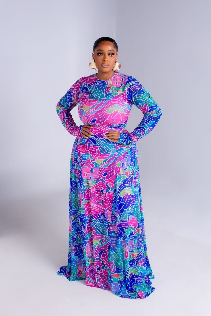 Flowered Crepe Material Long Gown