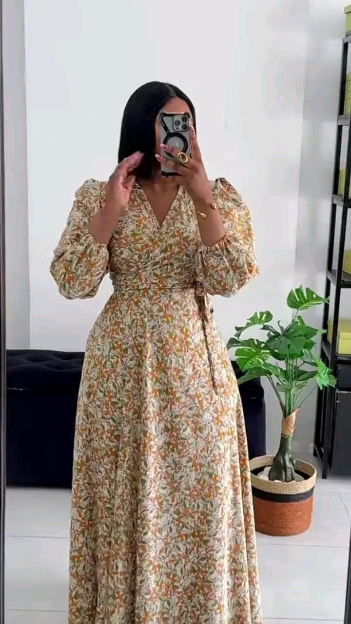 Flowered Crepe Material Long Gown