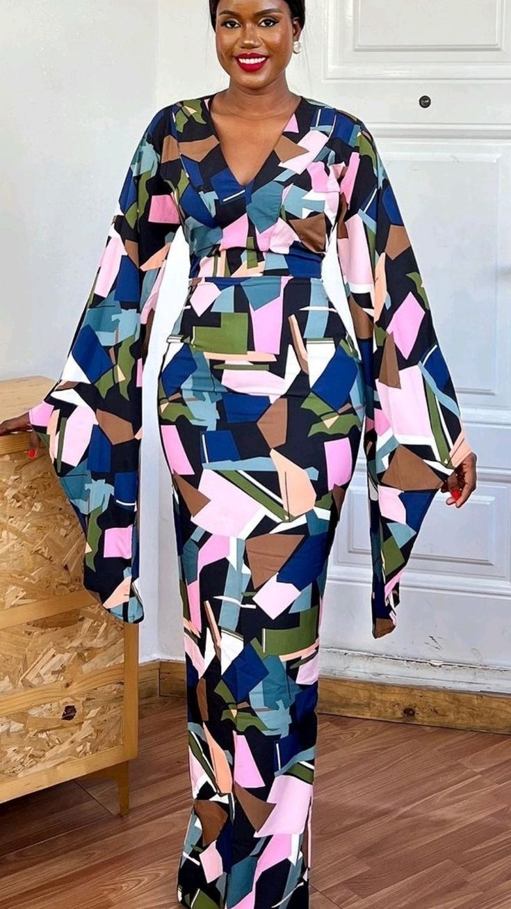 Flowered Crepe Material Long Gown