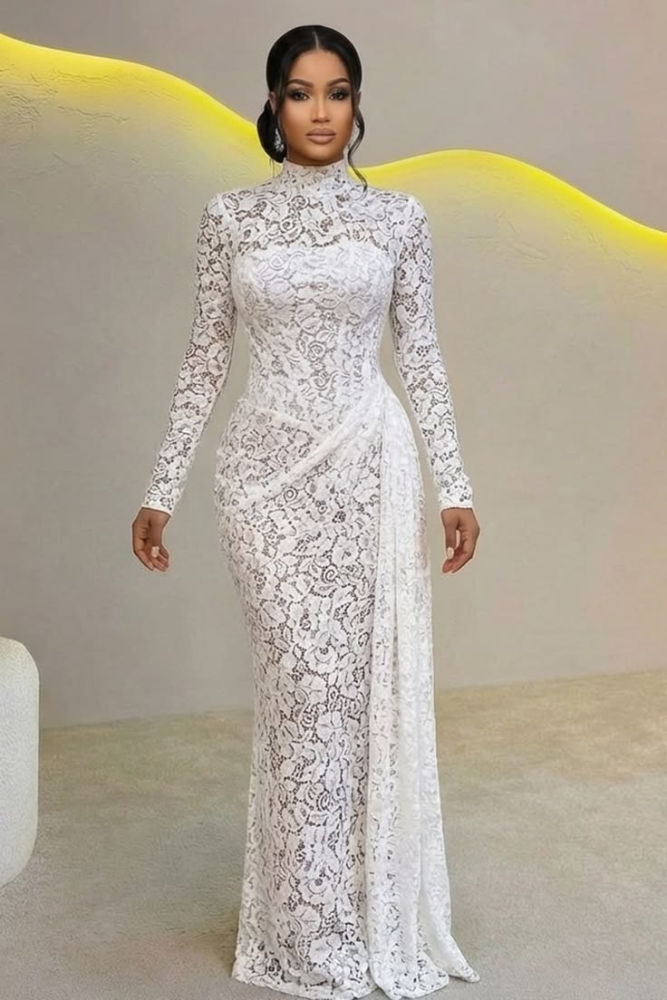 Long White Lace Gown Styles