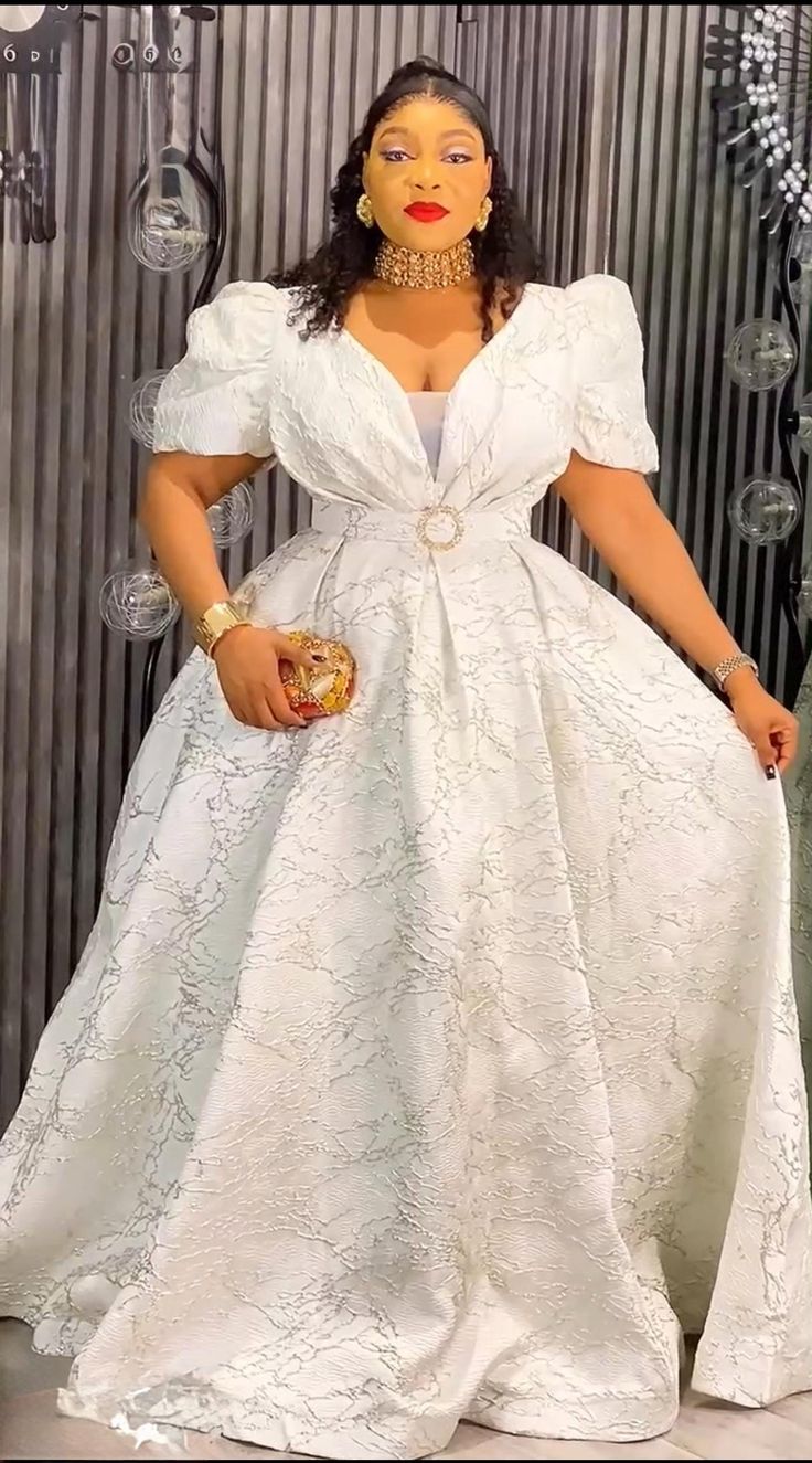 White Brocade Long Gown Ideas