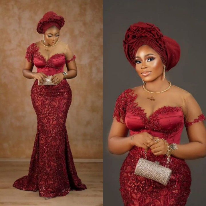 Off-Shoulder Asoebi Ideas with Lace 