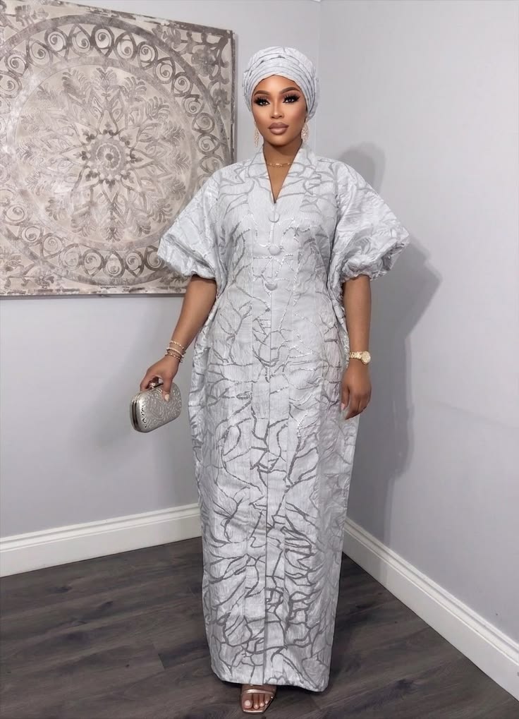 White Brocade Long Gown Ideas