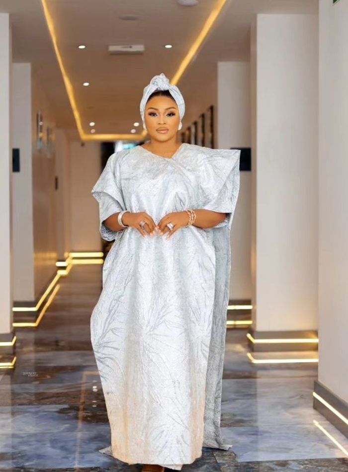 White Brocade Long Gown Ideas