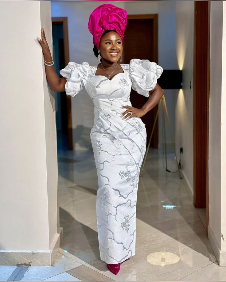 White Brocade Long Gown Ideas